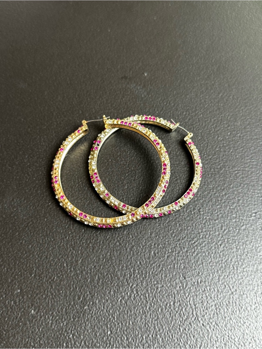 bebe Gold Hoop Earrings with Pink and Clear Stones